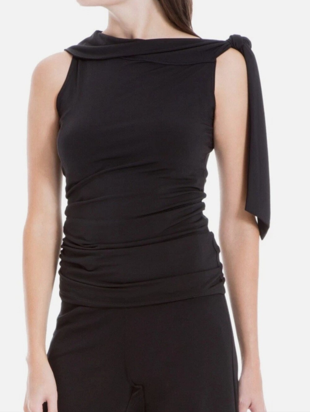 Max Studio Black Sleeveless Knot-Shoulder Top